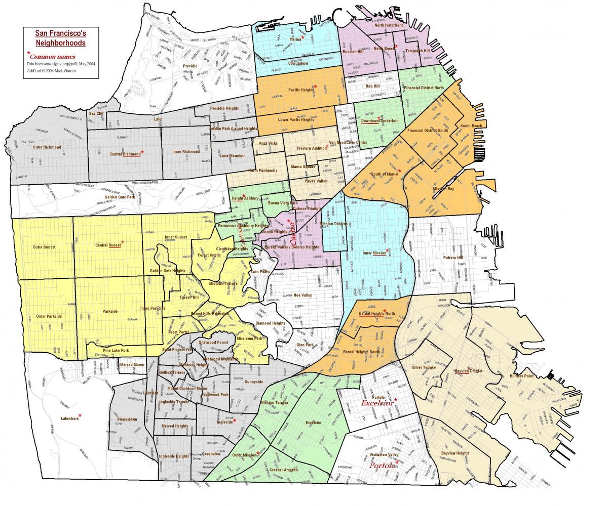 mapa de San Francisco barris, amb carrers