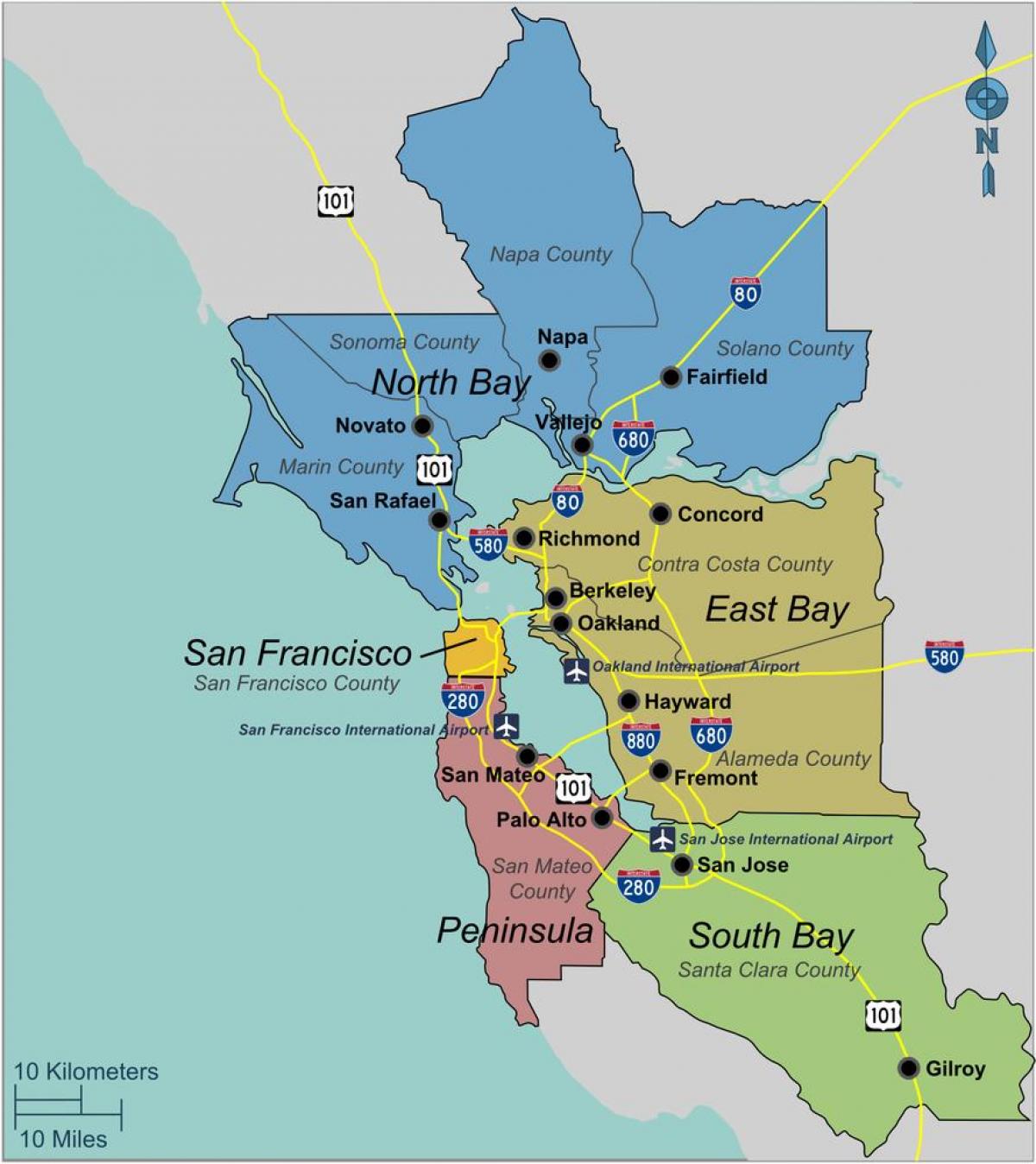 mapa del sud de San Francisco bay area