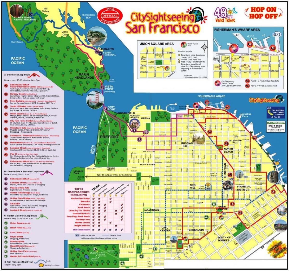 ciutat de turisme de San Francisco excursió mapa