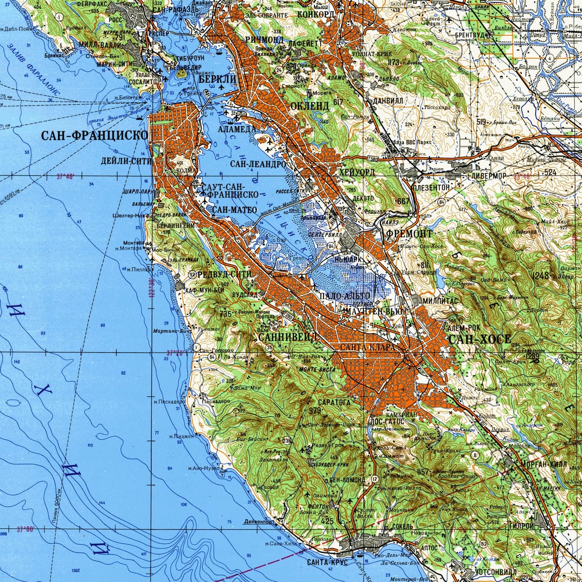 Badia de San Francisco, el mapa topogràfic