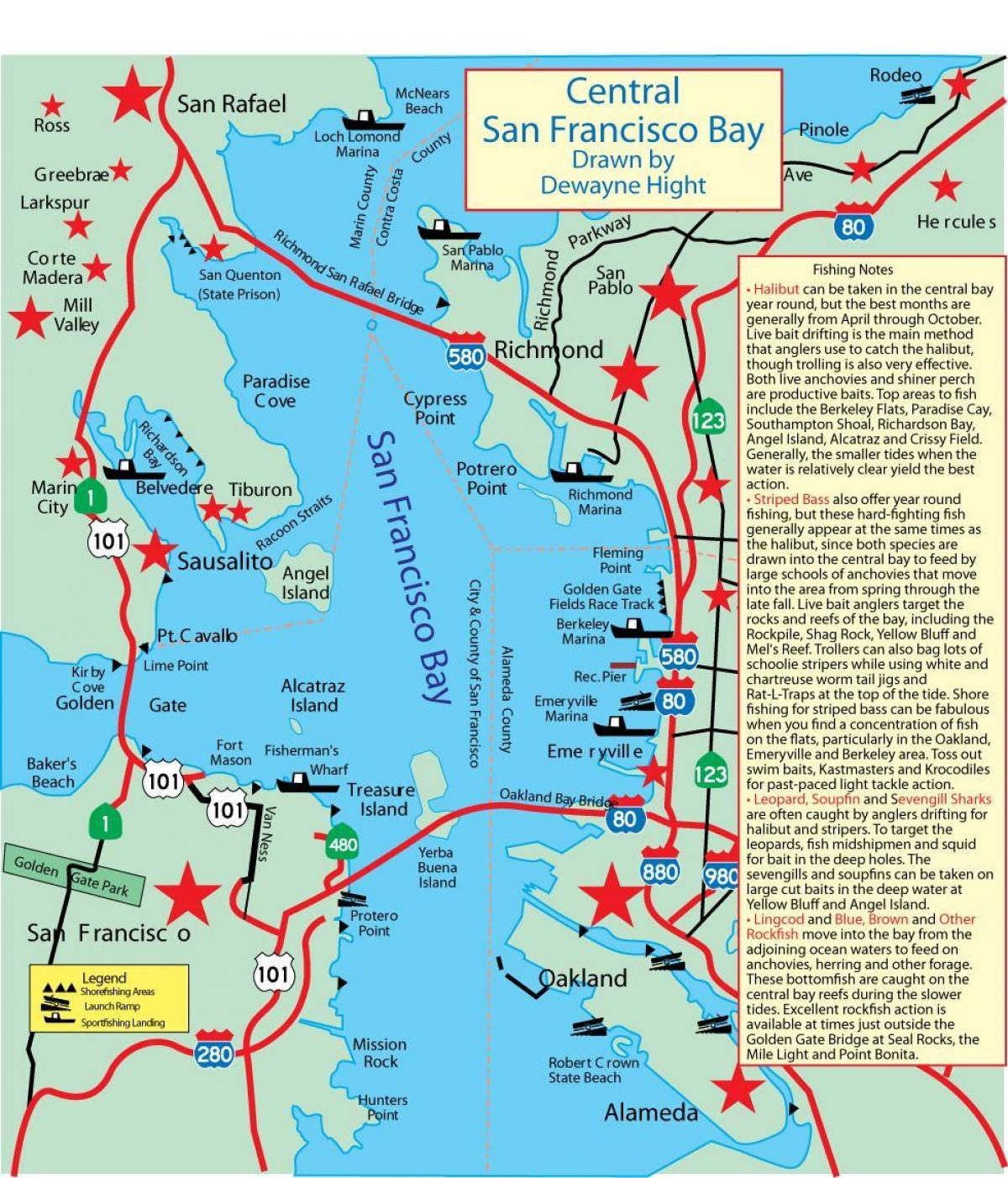 Mapa de la badia de San Francisco pesca 