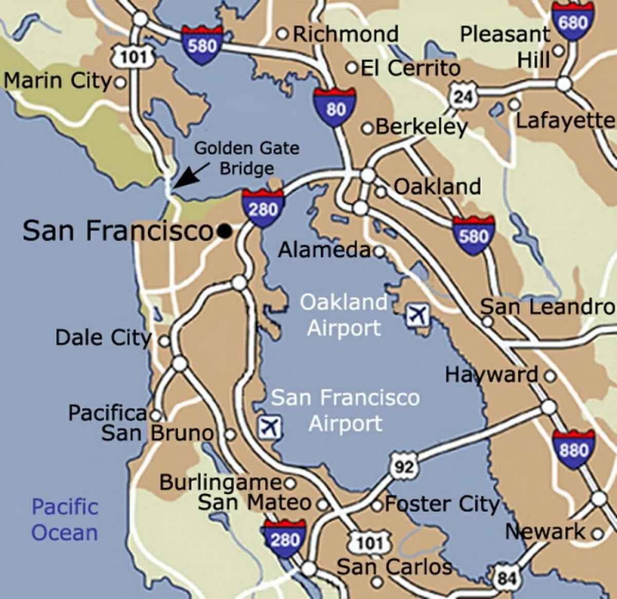 Mapa de l'aeroport de San Francisco i el seu entorn