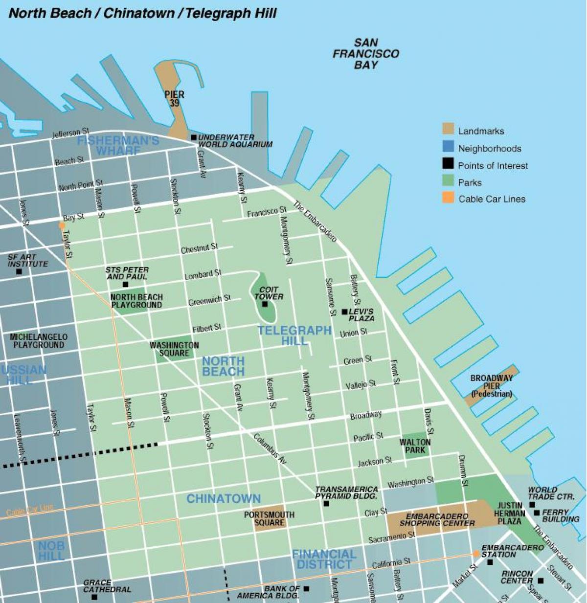 Mapa de la zona nord de la platja de San Francisco