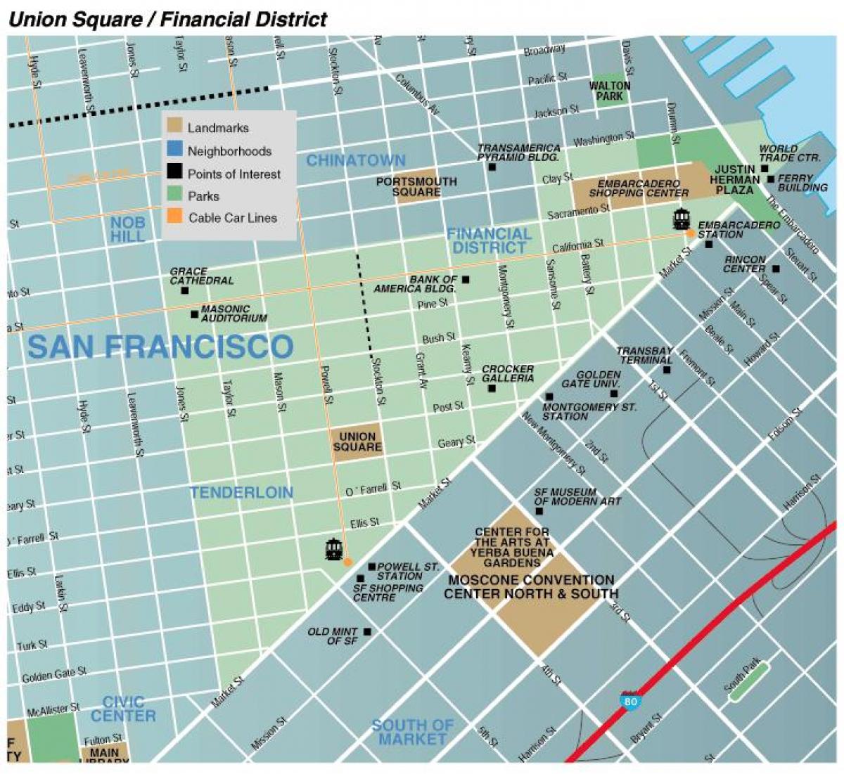 Mapa de union square zona de San Francisco