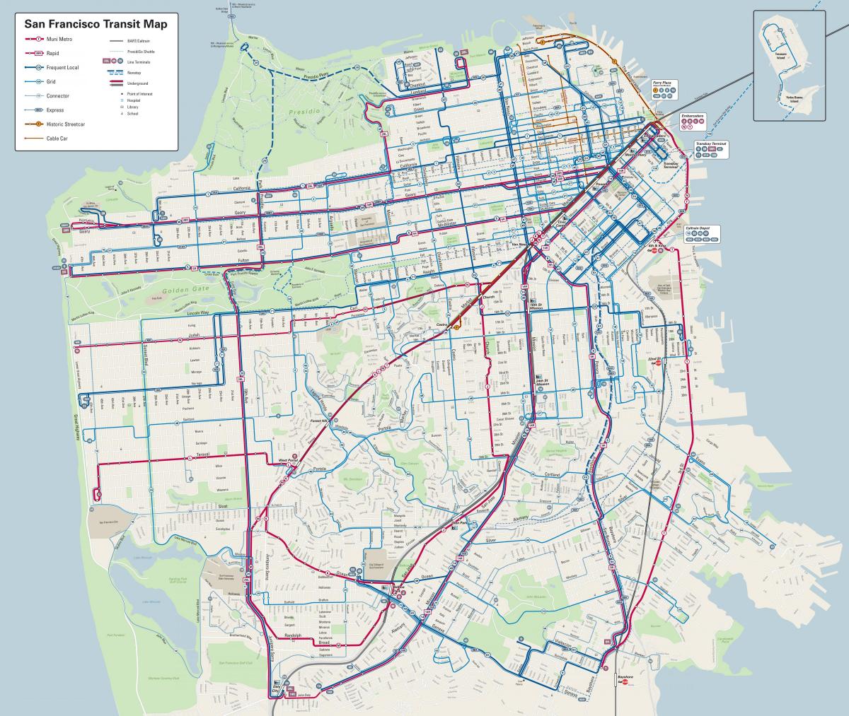 San Francisco línies d'autobús mapa
