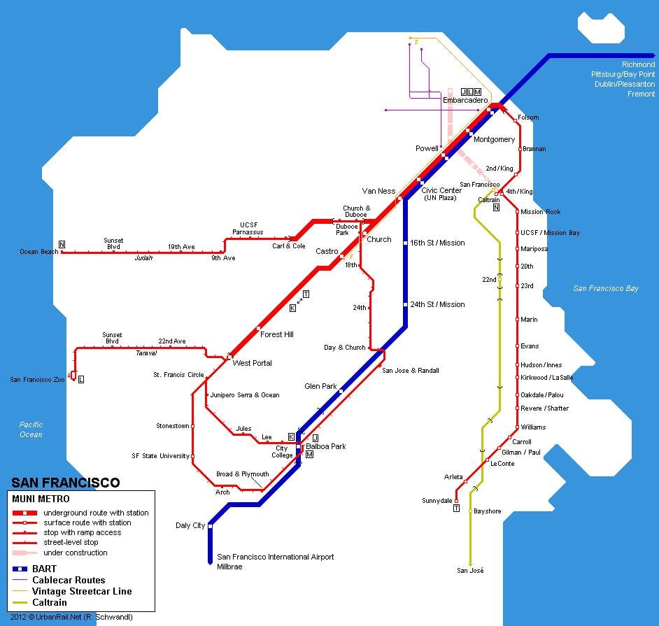 Mapa de San Francisco de l'estació de tren