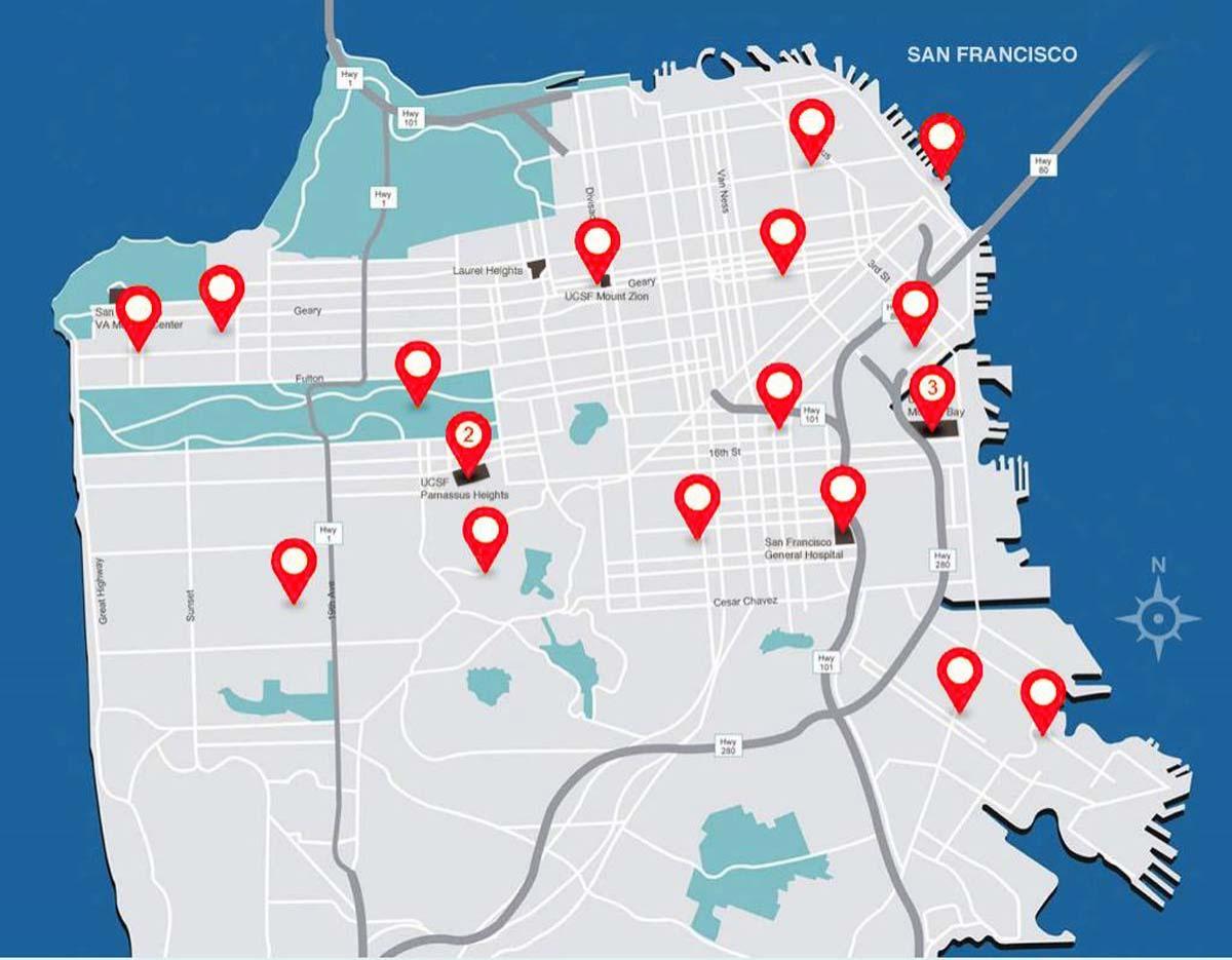 Mapa de San Francisco hospitals