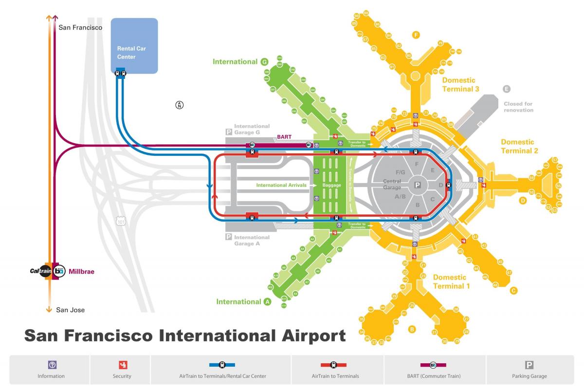 L'aeroport de San Francisco cotxe de lloguer mapa