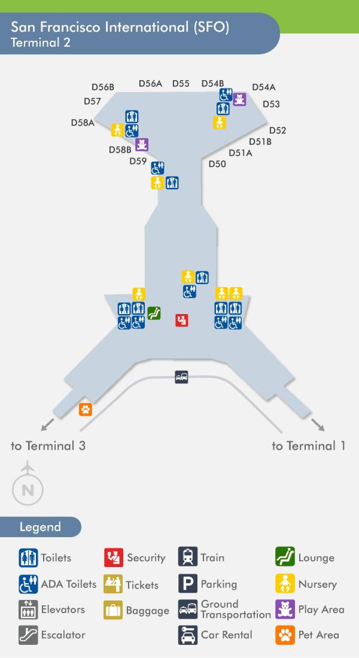 L'aeroport de San Francisco de la terminal 2 mapa