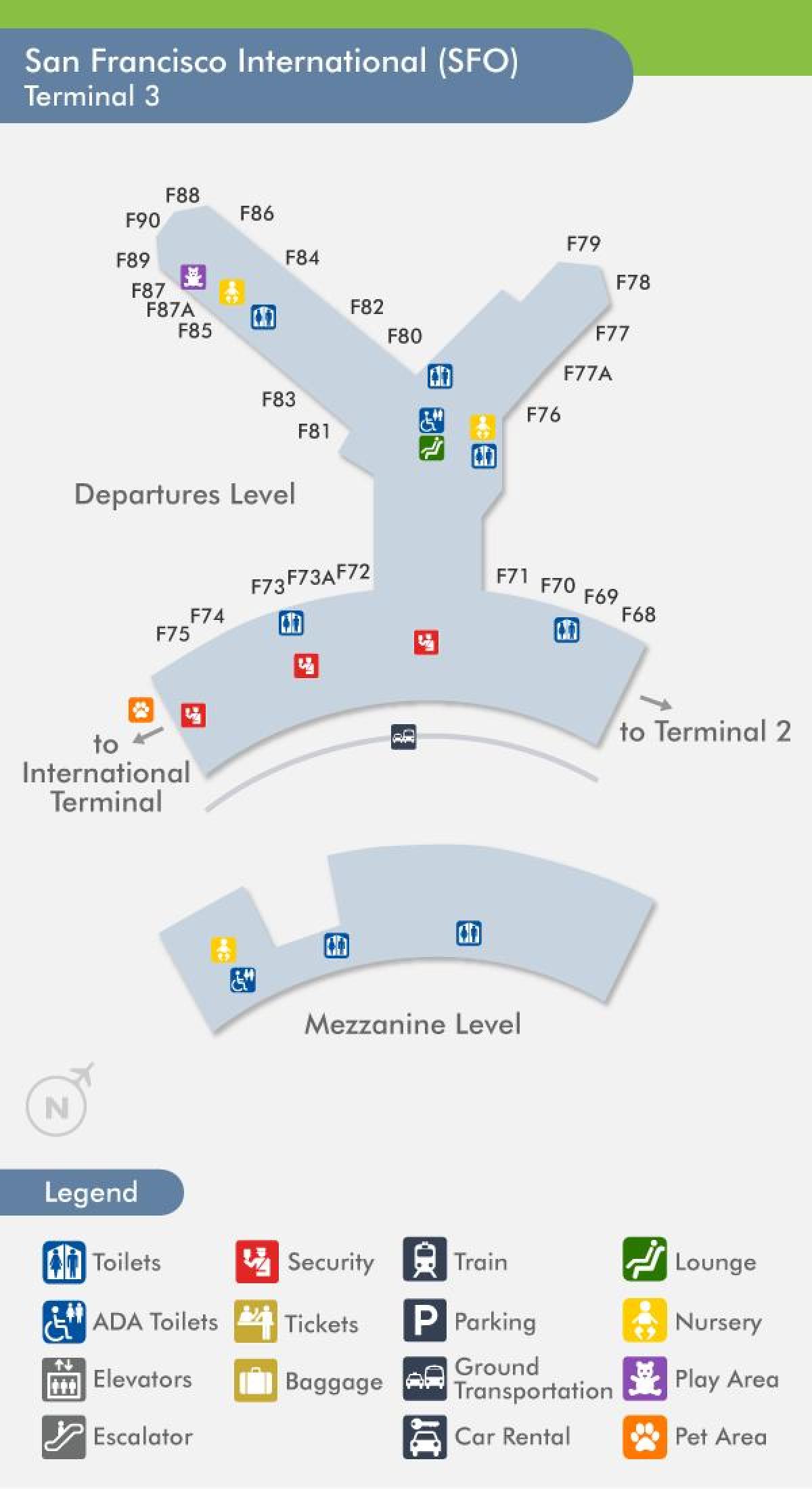 SFO airport mapa de la terminal 3
