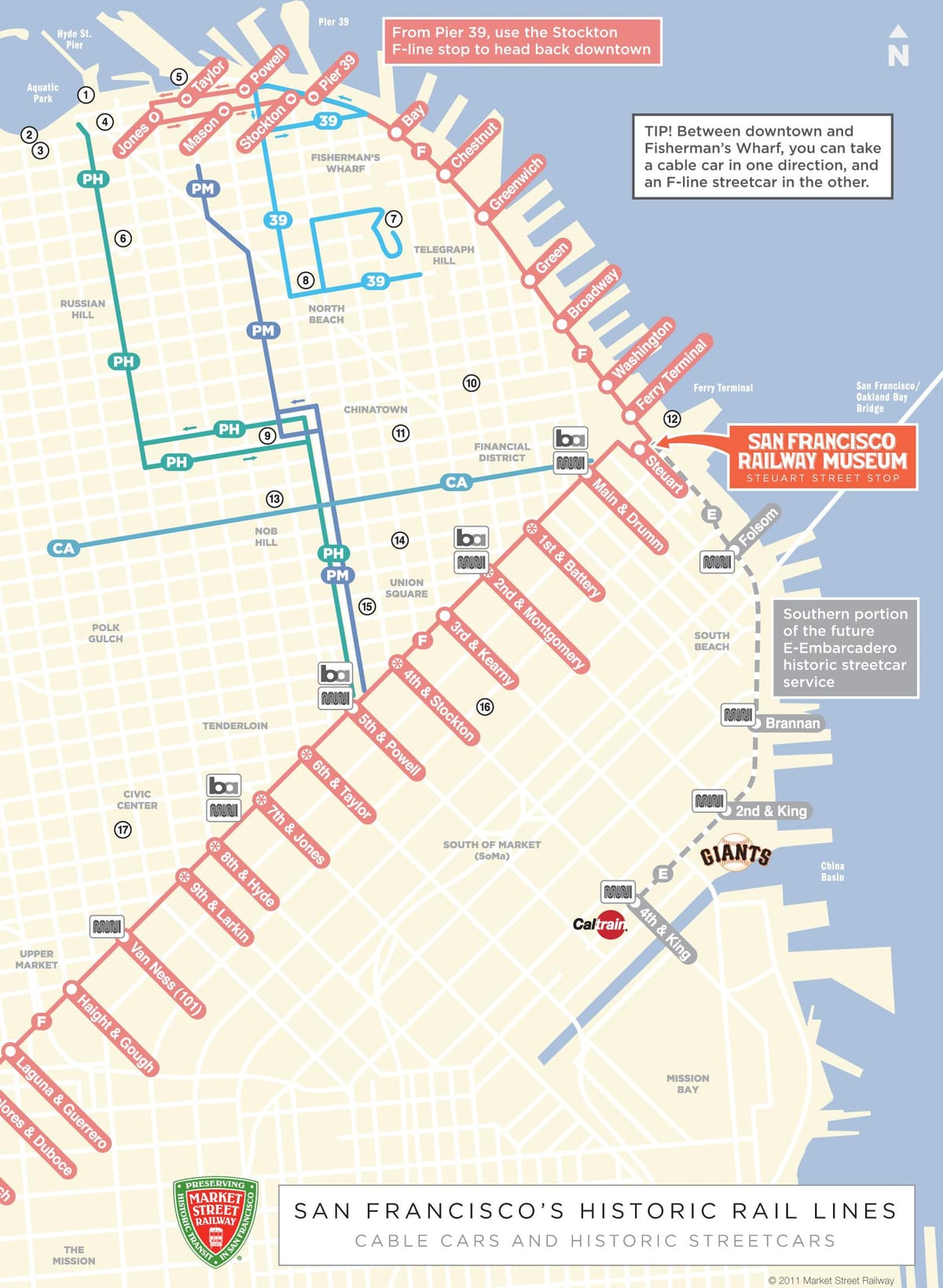 Mapa de telefèric ruta de San Francisco, ca