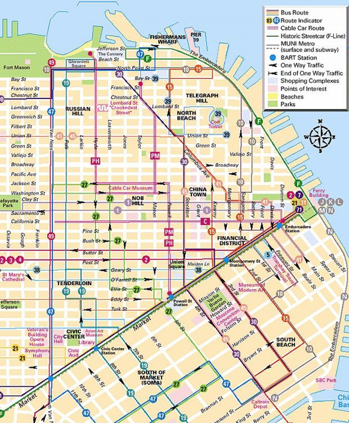 telefèric línies de San Francisco mapa