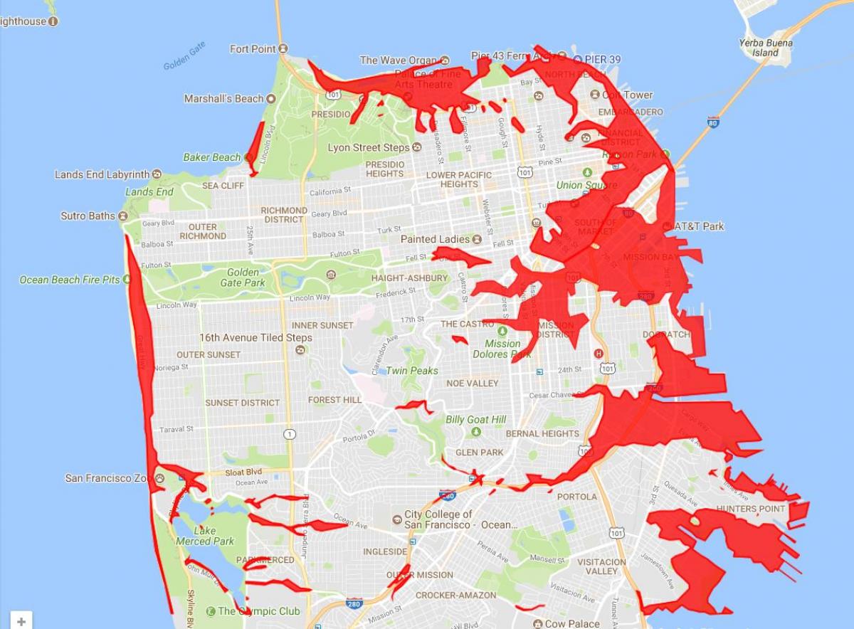 San Francisco zones a evitar mapa
