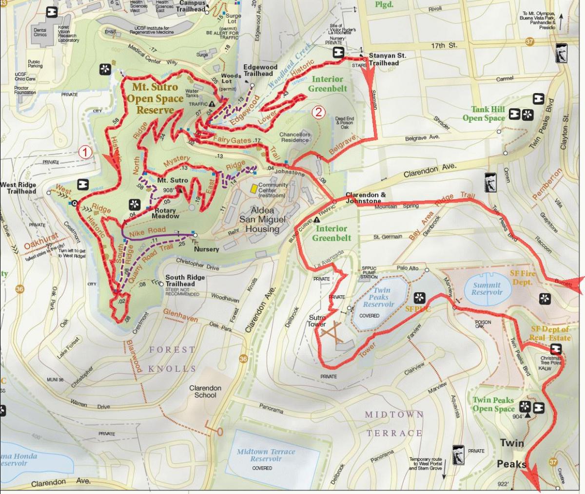 Mapa de la zona de la badia de senders per a bicicletes