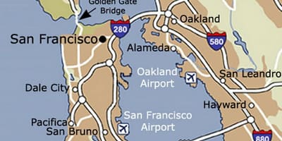Mapa de l'aeroport de San Francisco i el seu entorn